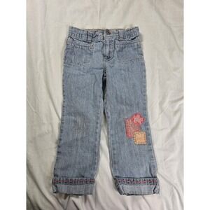Genuine Kids OshKosh Jeans Girls 4T Light Wash Flower Patch Cuffed Denim